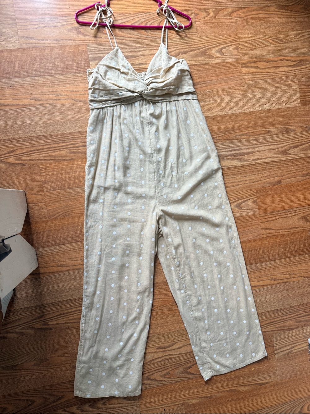 NWT Old Navy Linen Blend Polka‎ Dot Jumpsuit Large Tie Strap Wide Leg